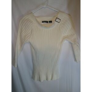 Relativity Ribbed Knit‎ Top Buckle Detail 3/4 Sleeve Sweater Size L